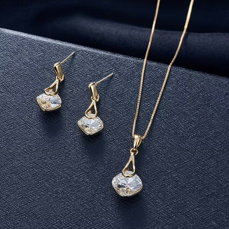 Crystal Pendant Necklace and Drop Earrings Set