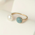 Open ring met cluster en parel