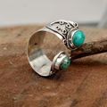 Verstelbare open ring met twee turquoise stenen