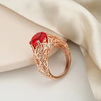 Antique-Style Filigree Ring with Red Crystal