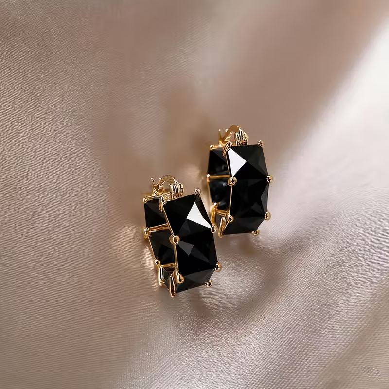Rectangular Step-Cut Stone Earrings
