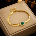 Gold-Tone Chain Bracelet with Green Framed Stone