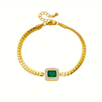 Gold-Tone Chain Bracelet with Green Framed Stone