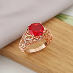 Antique-Style Filigree Ring with Red Crystal