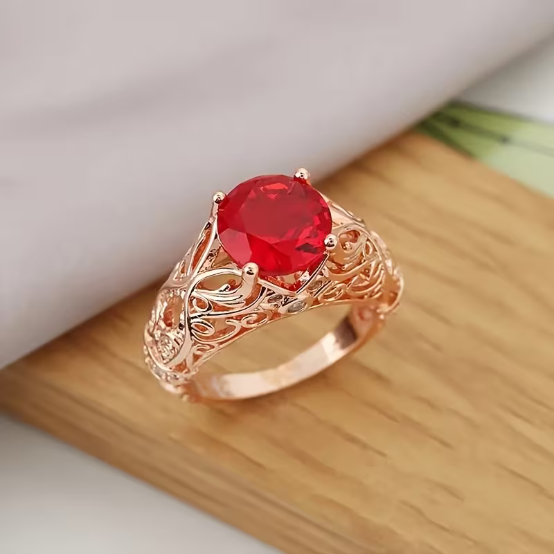 Antique-Style Filigree Ring with Red Crystal