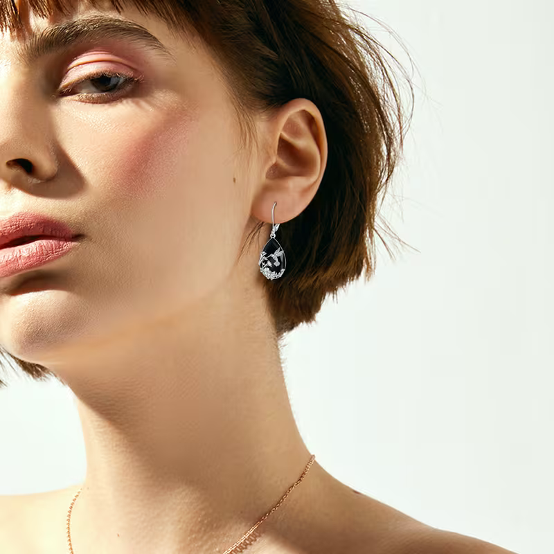 Black Onyx Bird Dangle Earrings