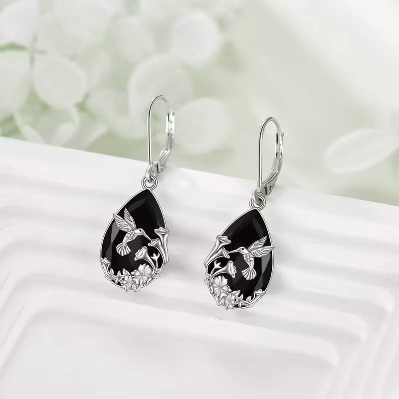Black Onyx Bird Dangle Earrings
