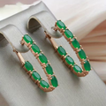Green Stone Oval Hoop Earrings