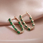 Green Stone Oval Hoop Earrings