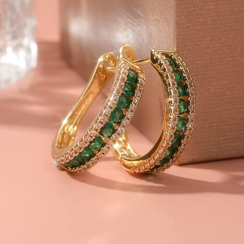 Emerald-Look Channel-Set Hoop Earrings