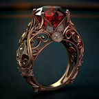Antique-Style Filigree Ring with Red Crystal