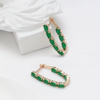 Green Stone Oval Hoop Earrings