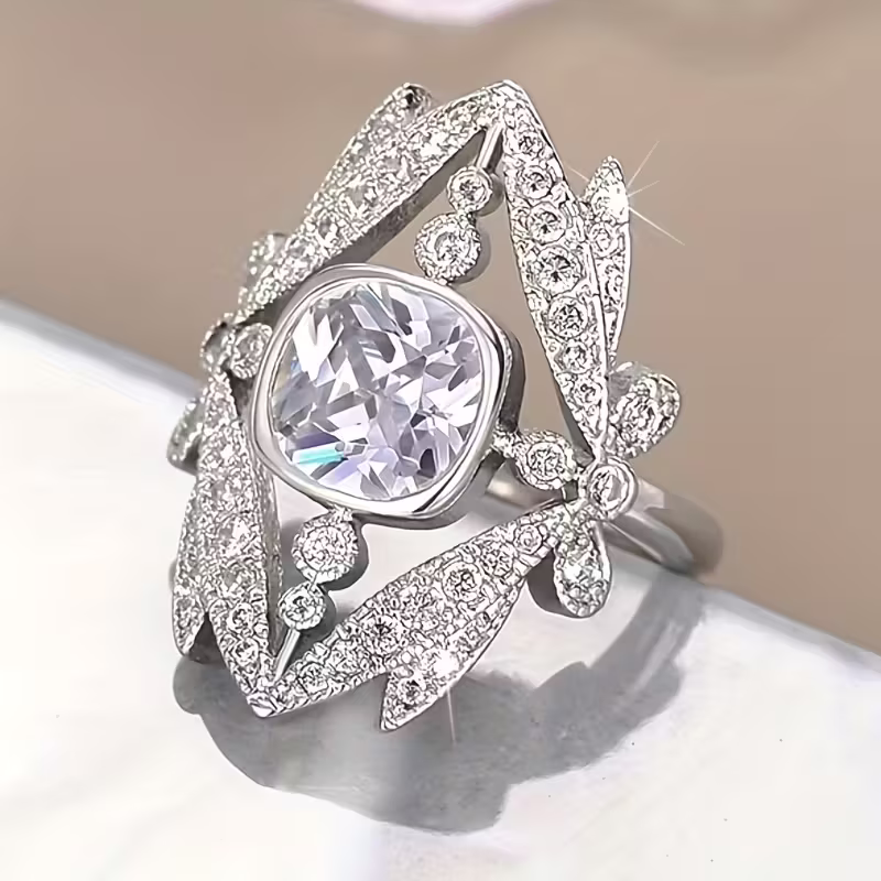 Silver-Tone Leaf Halo Ring