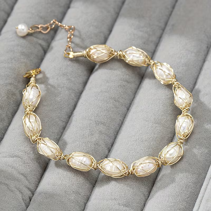 Wire and Pearl Bracelet