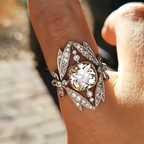 Silver-Tone Leaf Halo Ring
