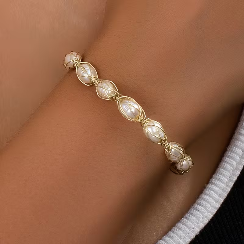 Wire and Pearl Bracelet