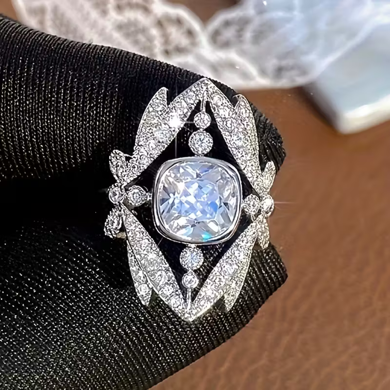 Silver-Tone Leaf Halo Ring