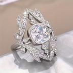 Silver-Tone Leaf Halo Ring