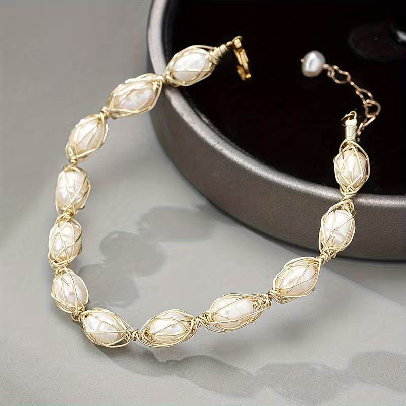 Wire and Pearl Bracelet