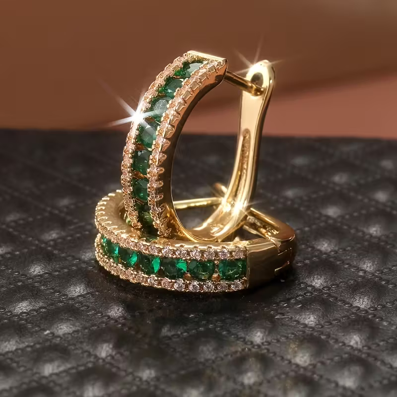 Emerald-Look Channel-Set Hoop Earrings