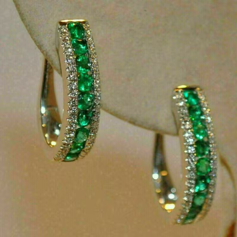Emerald-Look Channel-Set Hoop Earrings
