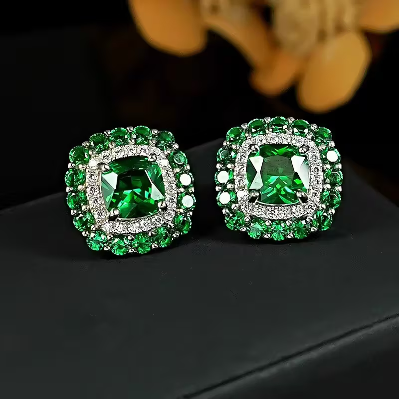 Emerald-Look Stud Earrings