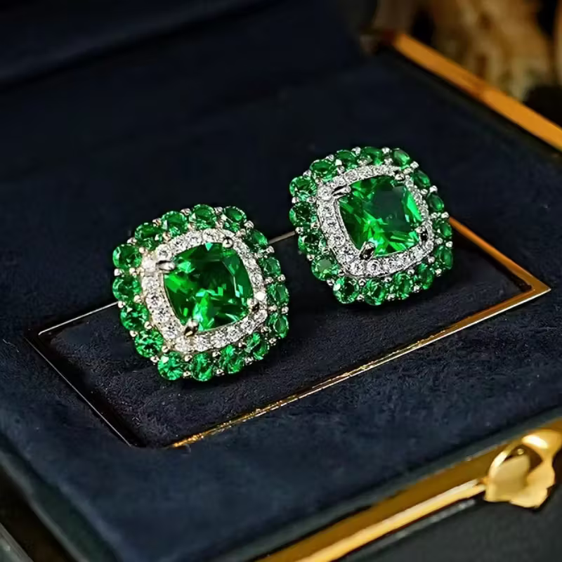 Emerald-Look Stud Earrings