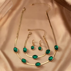 Green Stone Station Necklace, Bracelet and Earrings Set