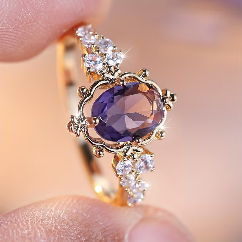 Royal Amethyst-Look Halo Ring