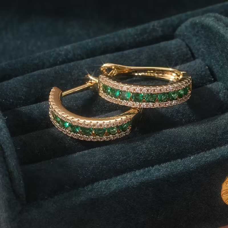 Emerald-Look Channel-Set Hoop Earrings