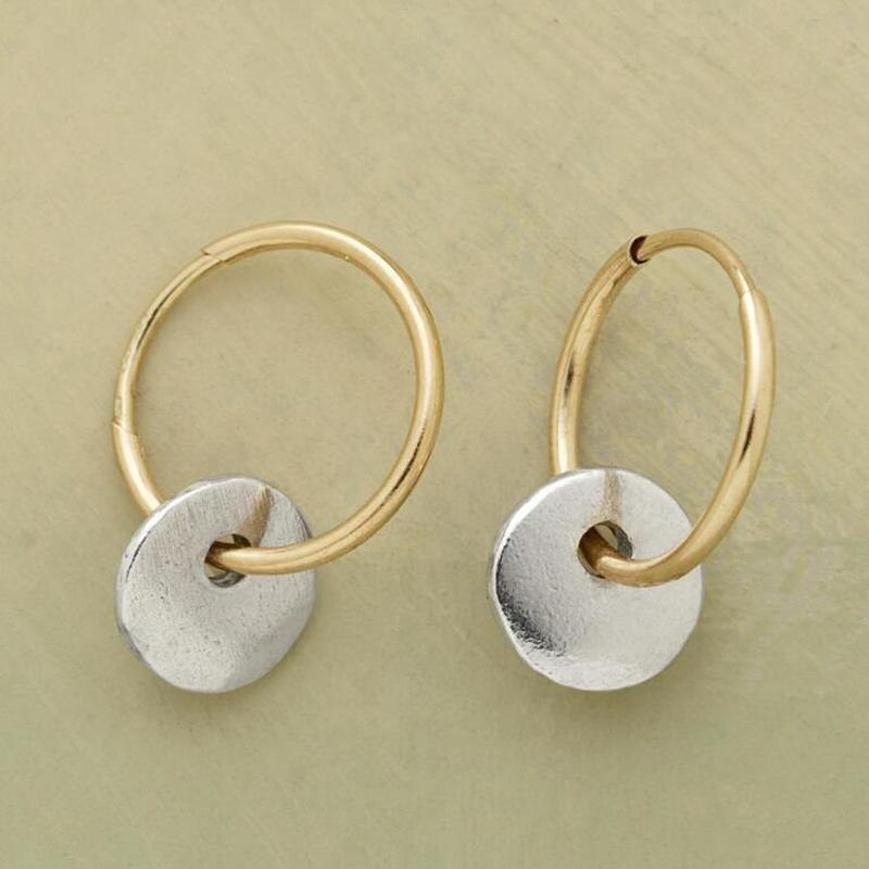 Vintage-Inspired Gold-Tone Hoop Earrings with White Disc