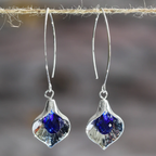 Silver-Tone Calla Lily Earrings with Blue Stone