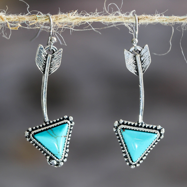 Vintage-Style Blue Stone Arrow Earrings