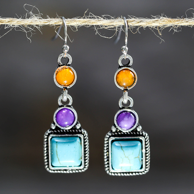 Boucles d'oreilles pendentif pierre style vintage