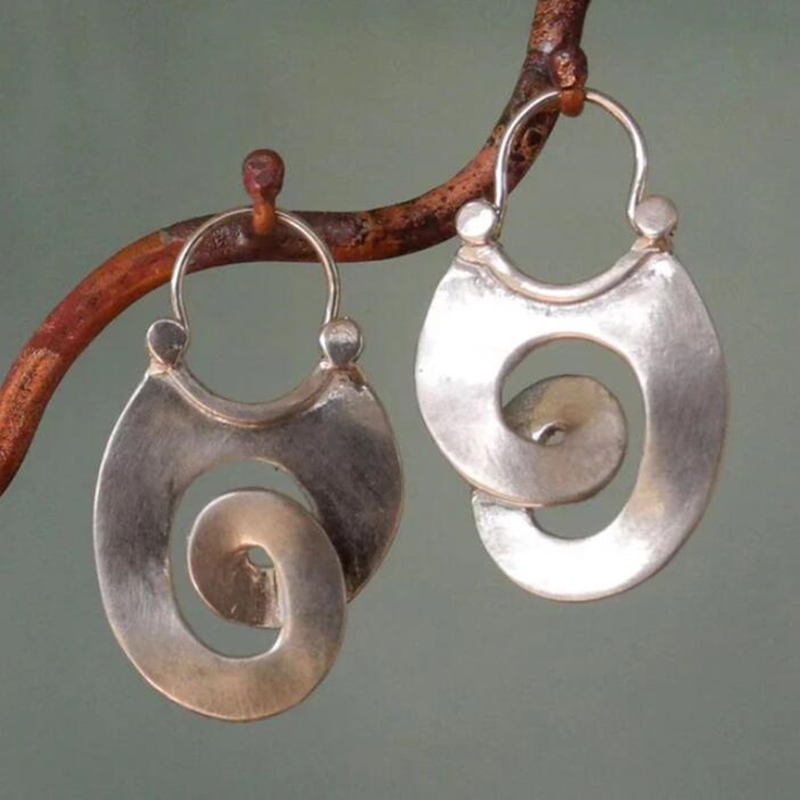 Vintage-Style Silver-Tone Spiral Shield Earrings