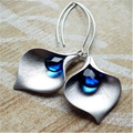 Silver-Tone Calla Lily Earrings with Blue Stone