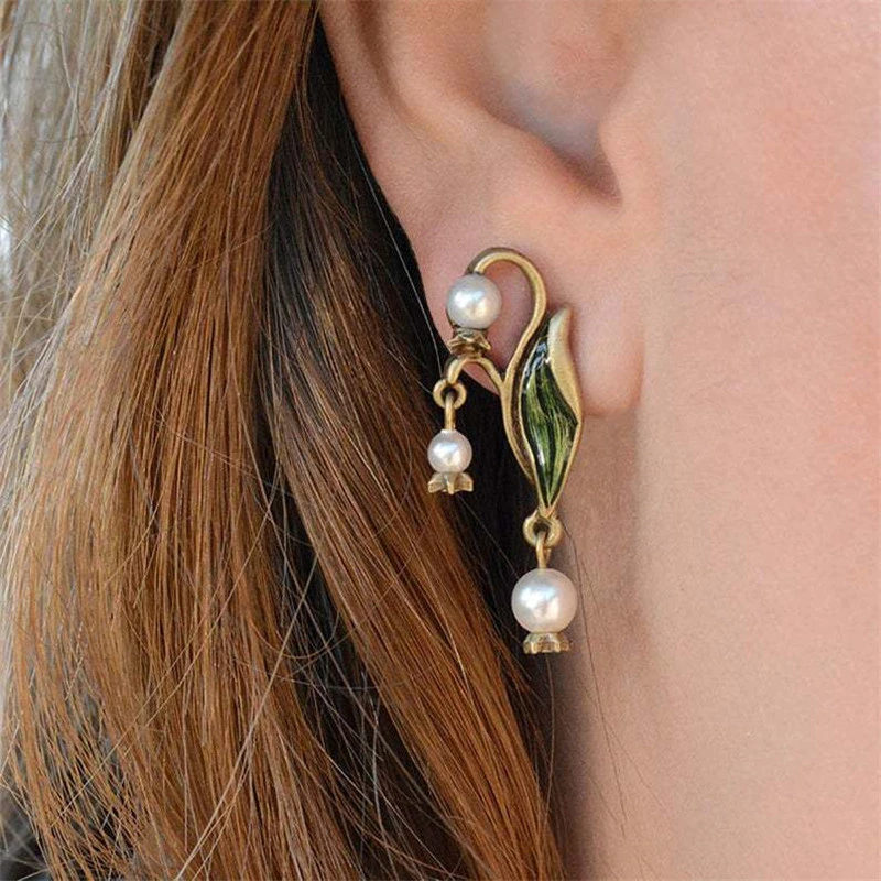 Boho Enamel and Pearl Earrings
