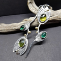Boho Green Stone Earrings in Sterling Silver