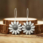Vintage-Style Sunflower Silver-Tone Earrings
