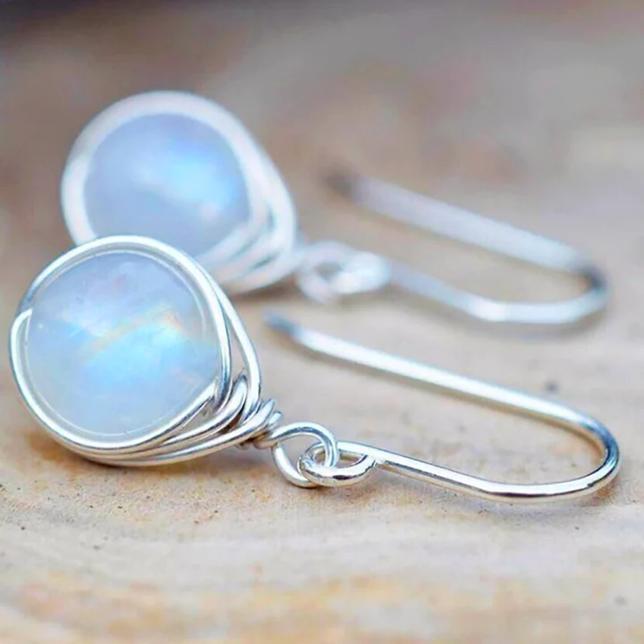 Vintage met draad omwikkelde oorhangers met maansteen