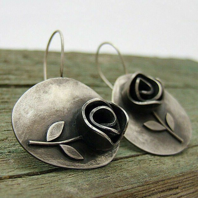 Vintage-Style Silver-Tone Rose Earrings
