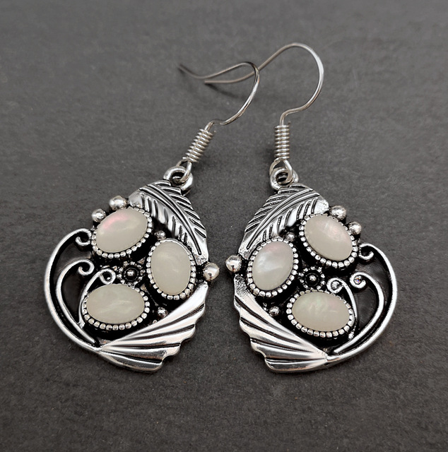Vintage-Style White Stone Earrings