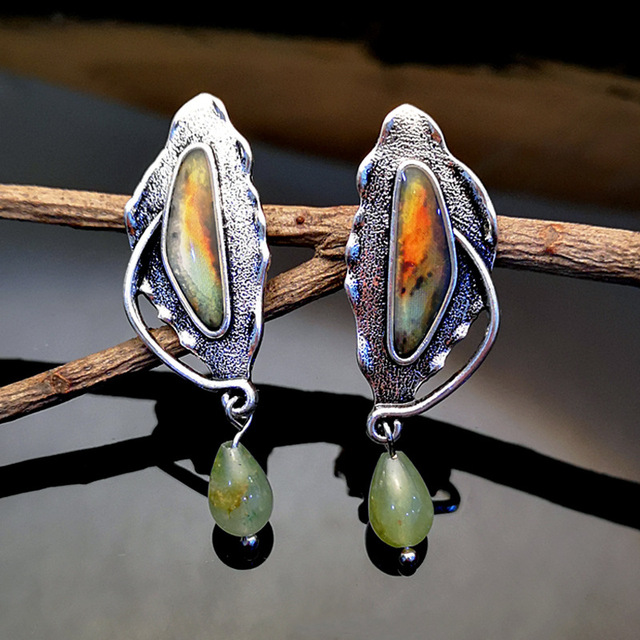 Vintage-Style Cosmic Green Stone Earrings