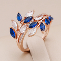 Blue Crystal Leaf Vine Ring