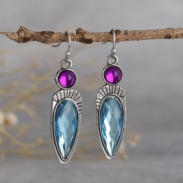 Vintage-Style Blue and Purple Crystal Earrings