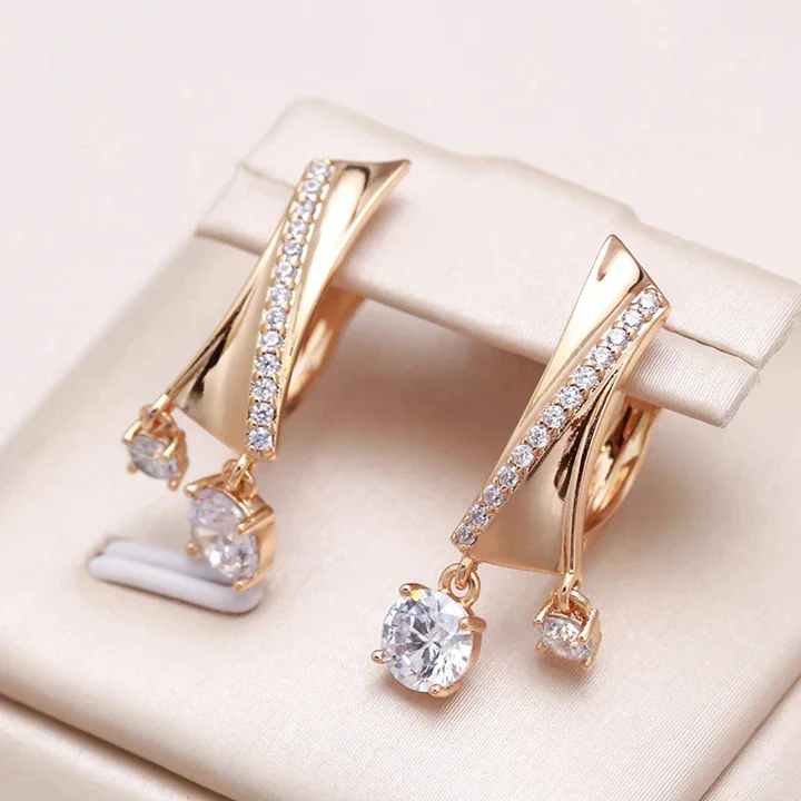 Irregular Zirconia Earrings in Gold Tone