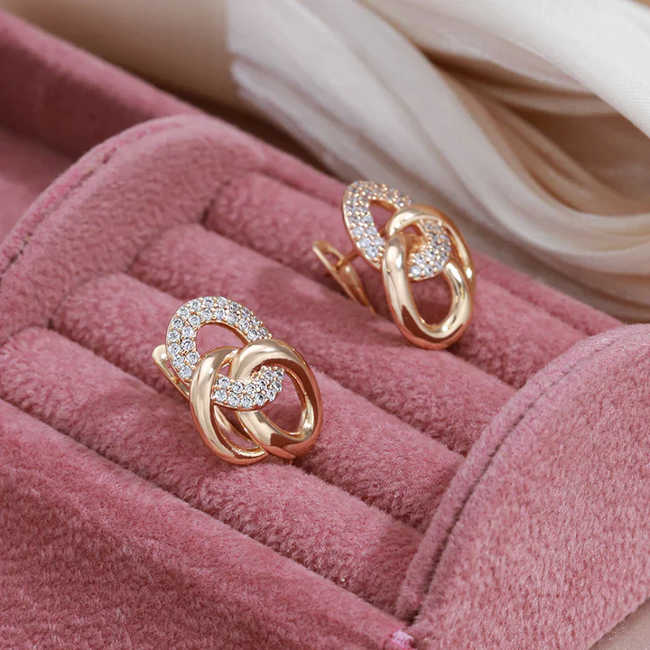 Zirconia Interlocking Loop Stud Earrings in Rose Gold Tone
