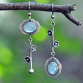 Vintage-Style Blue Crystal Earrings in Silver Tone