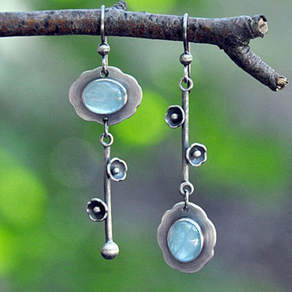Vintage-Style Blue Crystal Earrings in Silver Tone
