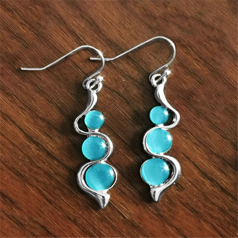 Vintage-Style Turquoise Bead Wave Drop Earrings